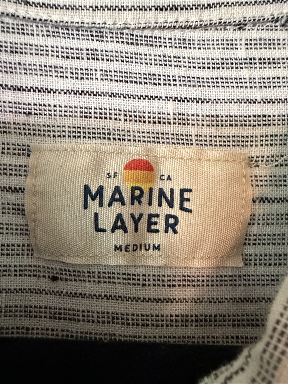 Marine layer Light Gray and White Striped Button-Up Shirt Size Medium - Picture 3 of 6